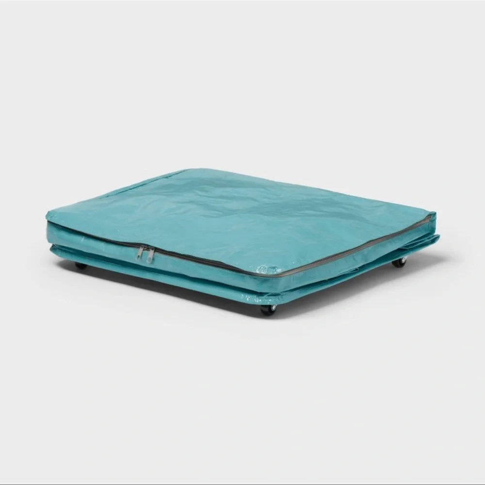 Brightroom Pewter Aqua Storage Bag Collapsible Wheels Rolling Tote NWT - Picture 4 of 6
